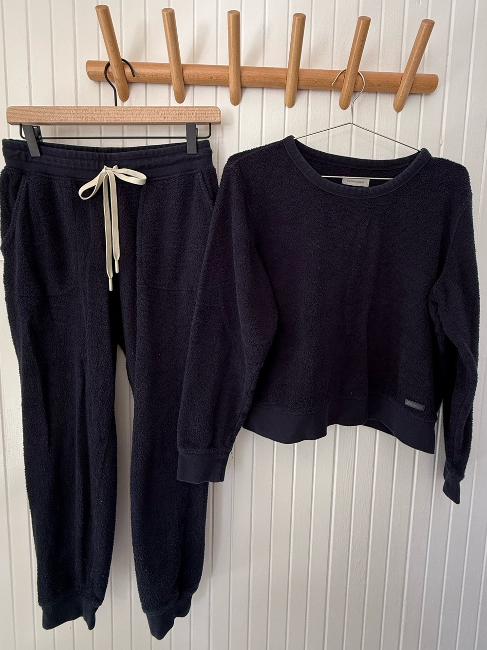 Outerknown terry cloth pants and sweatshirt set, Small, Navy